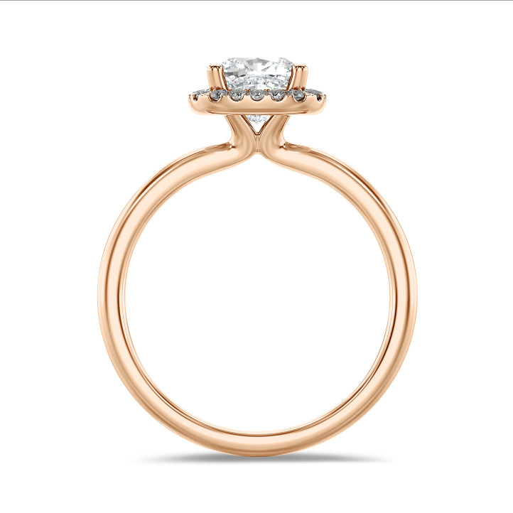 2.50 Karat Halo Solitärring mit Diamant im Kissenschliff aus Rotgold mit runden Diamanten
