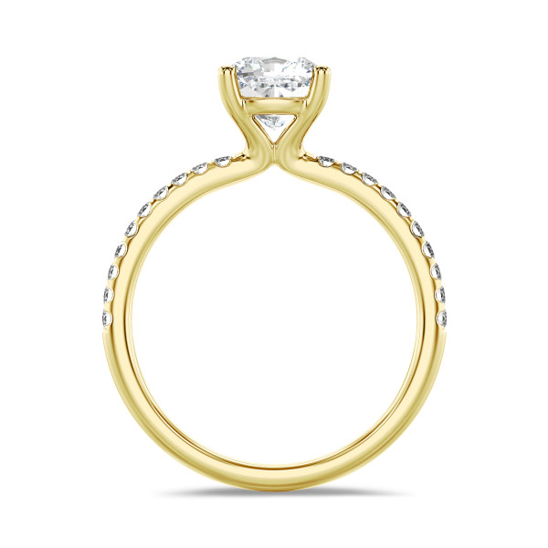 Search all PLP - 3.00 Karat Solitärring mit laborgezüchtetem Diamant im Kissenschliff aus Gelbgold mit kleinen Labordiamanten