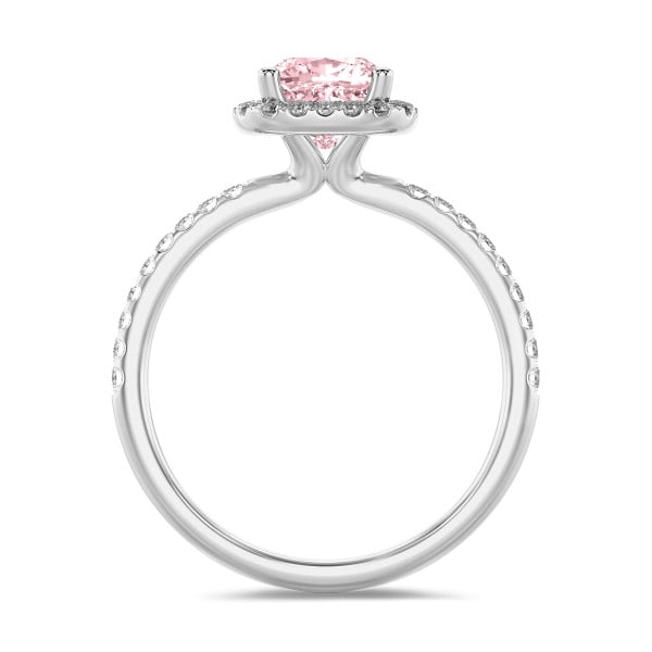 Verlobungsringe - 1.00 Karat Halo Solitärring mit rosa Diamant im Kissenschliff aus Weißgold mit runden Diamanten