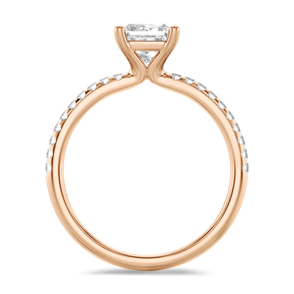 2.00 Karat Solitärring mit laborgezüchtetem Prinzessdiamant aus Rotgold mit kleinen Labordiamanten