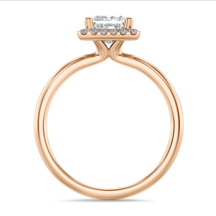 1.20 Karat Halo Solitärring mit Prinzessdiamant aus Rotgold mit runden Diamanten