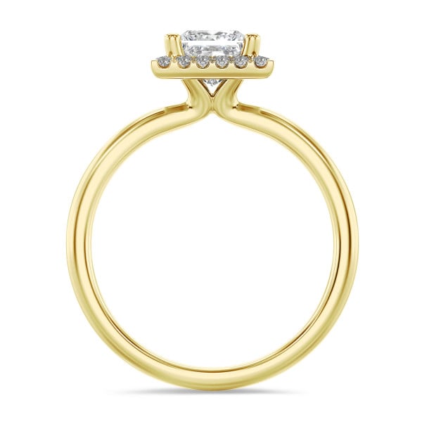 Ringe - 1.00 Karat Halo Solitärring mit Prinzessdiamant aus Gelbgold mit runden Diamanten