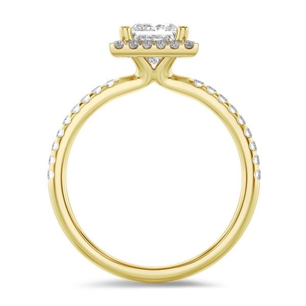 2.00 Karat Halo Solitärring mit laborgezüchtetem Prinzessdiamant aus Gelbgold mit runden Labordiamanten
