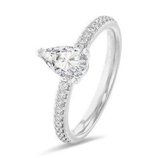 3.00 Karat Solitärring aus Weißgold mit Tropfen-Diamant und kleinen Diamanten