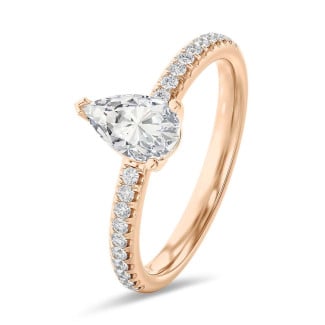 1.00 Karat Solitärring aus Rotgold mit Tropfen-Diamant und kleinen Diamanten