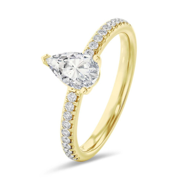 Ringe - 1.00 Karat Solitärring aus Gelbgold mit Tropfen-Diamant und kleinen Diamanten