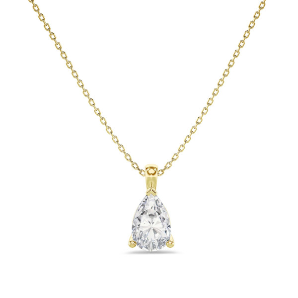 Halsketten - 1.00 Karat Solitär Anhänger aus Gelbgold mit Tropfen-Diamant