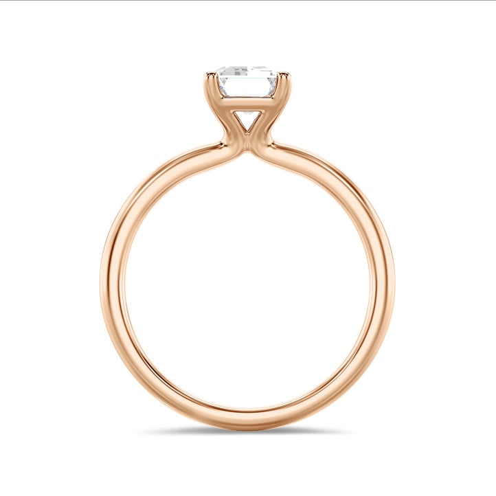 1.00 Karat Solitärring mit laborgezüchtetem Diamant im Smaragdschliff aus Rotgold