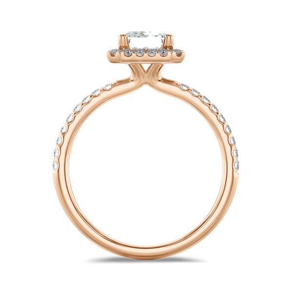 Ringe - 1.00 Karat Halo Solitärring mit Diamant im Smaragdschliff aus Rotgold mit runden Diamanten