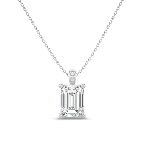 Halsketten - 2.00 Karat Solitär Anhänger mit Diamant im Smaragdschliff aus Weißgold