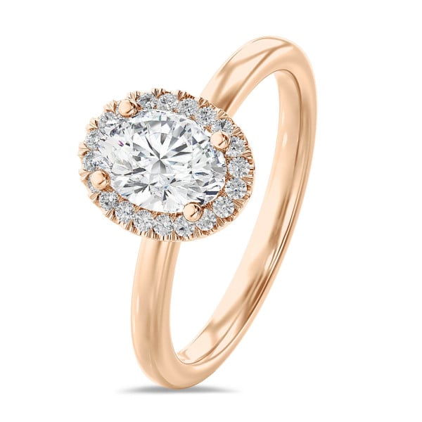 Ringe - 1.00 Karat Halo Solitärring mit ovalem Diamant aus Rotgold mit runden Diamanten