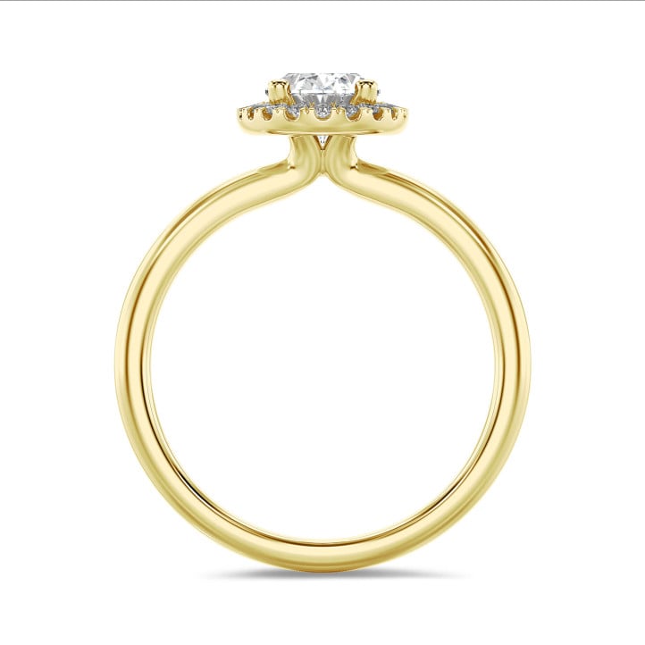 2.00 Karat Halo Solitärring mit ovalem Labordiamant aus Gelbgold mit runden Labordiamanten