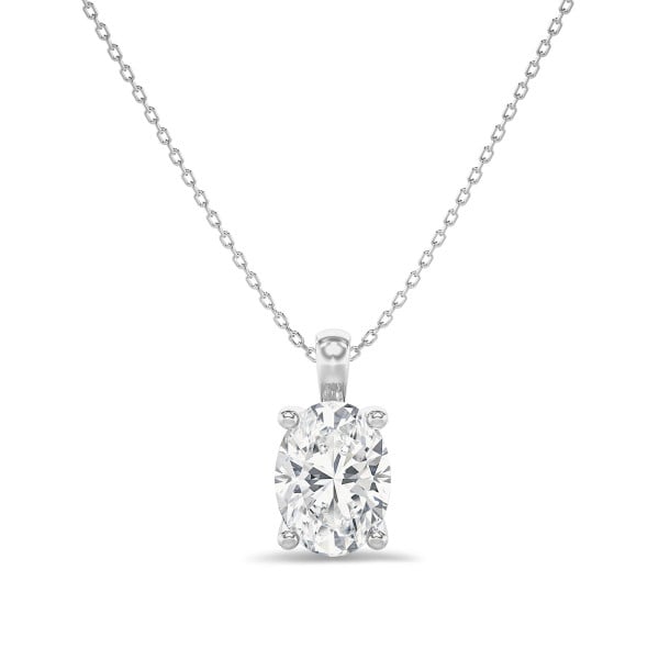 Halsketten - 1.00 Karat Solitär Anhänger mit ovalem Diamant aus Weißgold