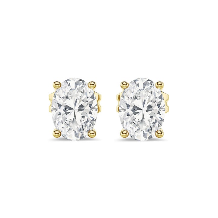 4.00 Karat Solitär Ohrringe aus Gelbgold mit ovalen Diamanten