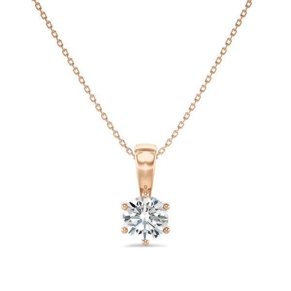 Halsketten - 1.00 Karat Solitär Anhänger aus Rotgold mit rundem Diamant