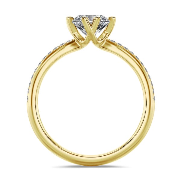 Ringe - 1.00 Karat Solitärring aus Gelbgold mit rundem Diamant und kleinen Diamanten