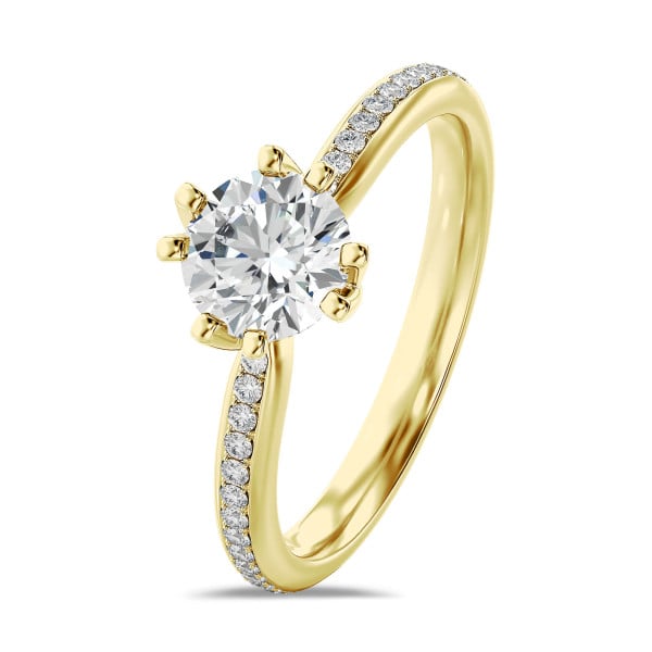 Ringe - 1.00 Karat Solitärring mit Diamant aus Gelbgold mit runden Diamanten (rundherum besetzt)