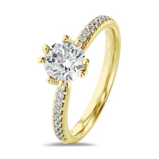 2.00 Karat Solitärring mit Diamant aus Gelbgold mit kleinen Diamanten