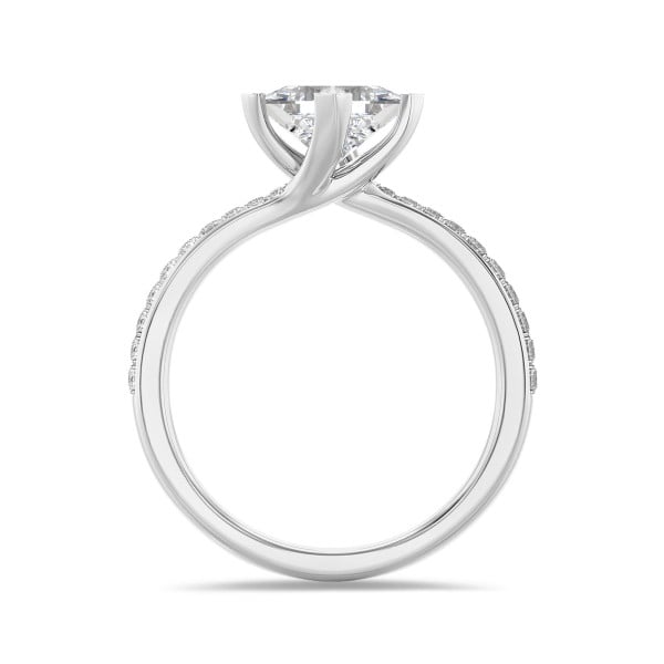 Verlobungsringe - 2.00 Karat Solitärring aus Weißgold mit Prinzessdiamant und kleinen Diamanten