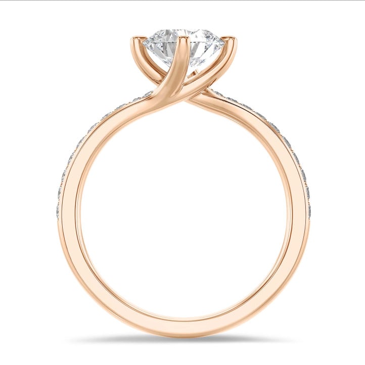 1.00 Karat Solitärring aus Rotgold mit rundem Diamant und kleinen Diamanten