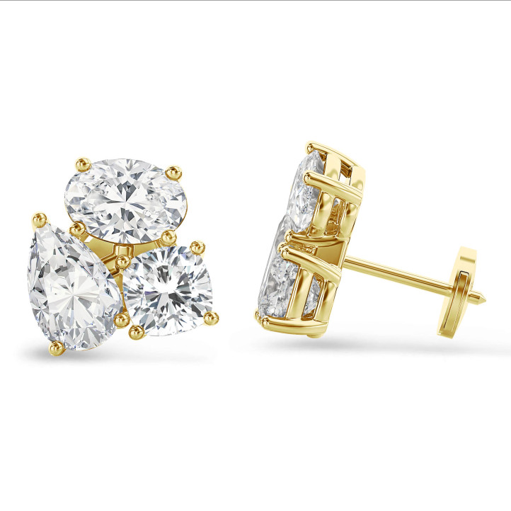 6.00 Karat im Labor gezüchtete Diamant Trilogie Ohrringe aus Gelbgold