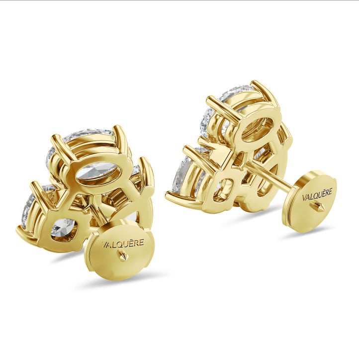 6.00 Karat im Labor gezüchtete Diamant Trilogie Ohrringe aus Gelbgold