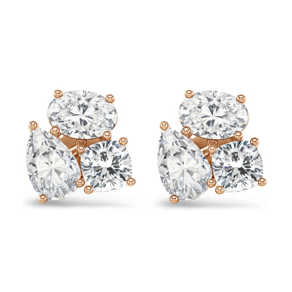 Neuheiten - 6.00 Karat im Labor gezüchtete Diamant Trilogie Ohrringe aus Rotgold