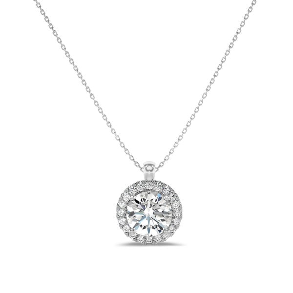 Halsketten - 1.00 Karat Diamant Halo Halskette aus Weißgold