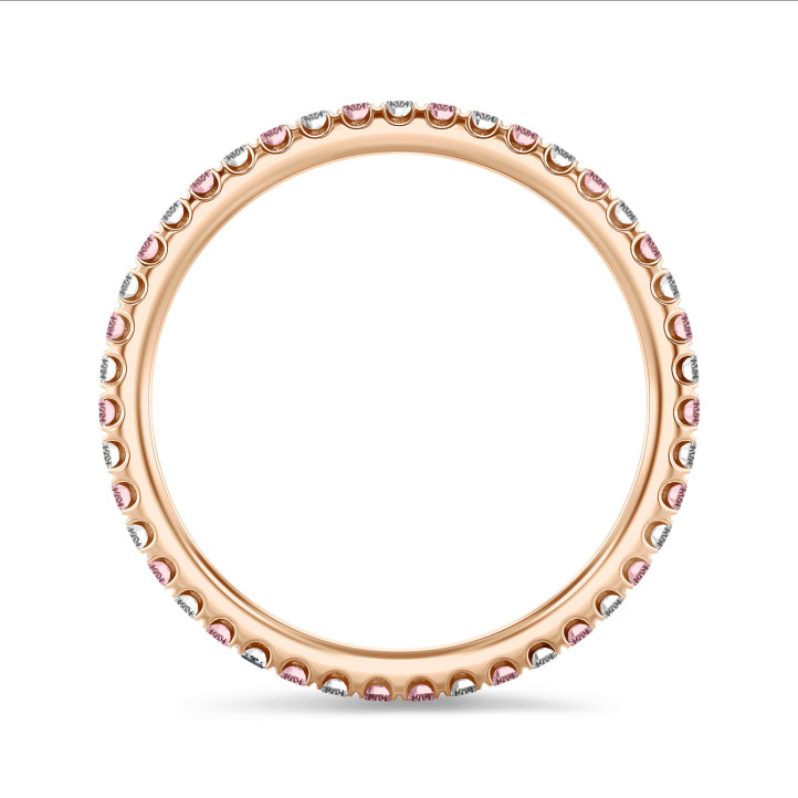 0.55 Karat Memoire Ring (rundherum besetzt) aus Rotgold mit runden rosa und weißen Labordiamanten