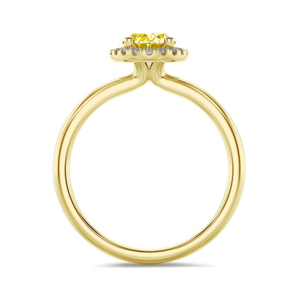 Ringe - 1.00 Karat Halo Solitärring mit gelbem ovalem Diamant aus Gelbgold mit runden Diamanten