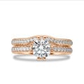 5.00 Karat Solitärring aus Rotgold mit rundem Diamant und kleinen Diamanten