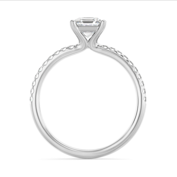 1.50 Karat Solitärring mit asscher geschliffenem Labordiamant aus Weißgold und kleinen Labordiamanten