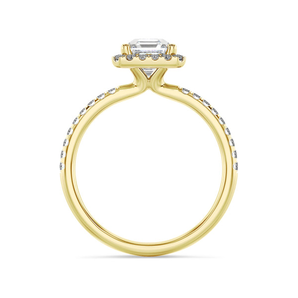 Search all PLP - 1.50 Karat Halo Solitärring mit asscher geschliffenem Labordiamant aus Gelbgold und runden laborgezüchteten Diamanten