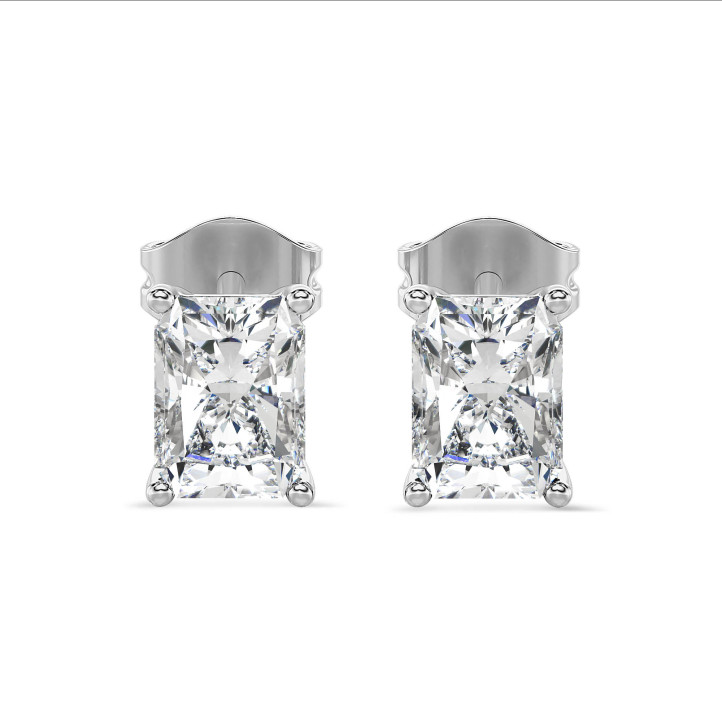 2.00 Karat Solitär Ohrringe mit Diamanten in Radiant-Schliff aus Weißgold