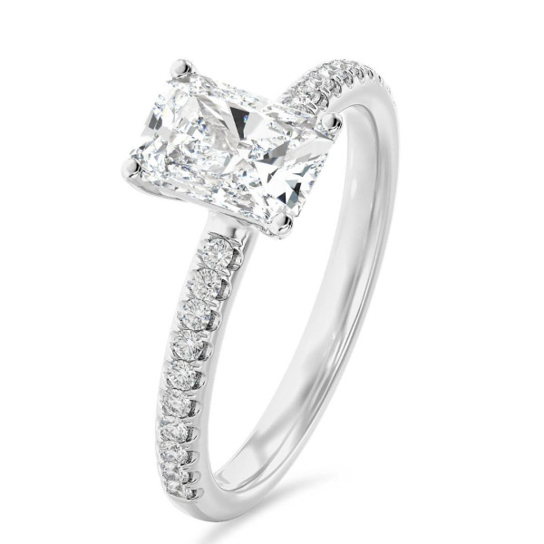 Search all PLP - 3.00 Karat Solitärring mit laborgezüchtetem Diamant im Radiant-Schliff aus Weißgold und kleinen Labordiamanten