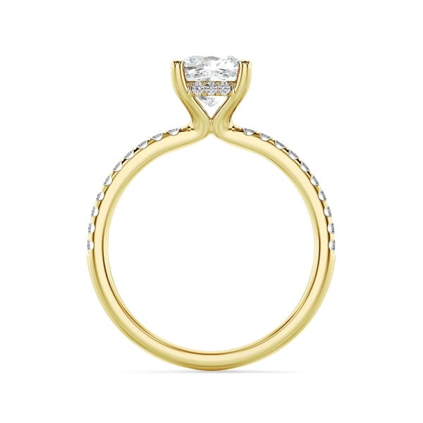 Search all PLP - 3.00 Karat Solitärring mit laborgezüchtetem Diamant im Kissenschliff aus Gelbgold und hidden halo