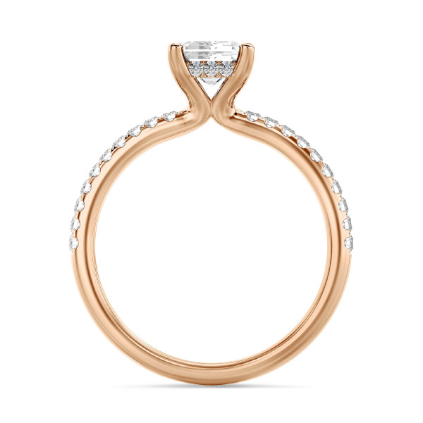 3.00 Karat Solitärring mit laborgezüchtetem Diamant im Smaragdschliff und hidden halo aus Rotgold