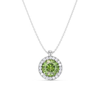 1.00 Karat Halo-Halskette aus Weißgold mit Fancy Vivid Green Diamanten