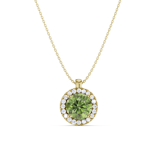 Halsketten - 1.00 Karat Halo-Halskette aus Gelbgold mit Fancy Vivid Green Diamanten
