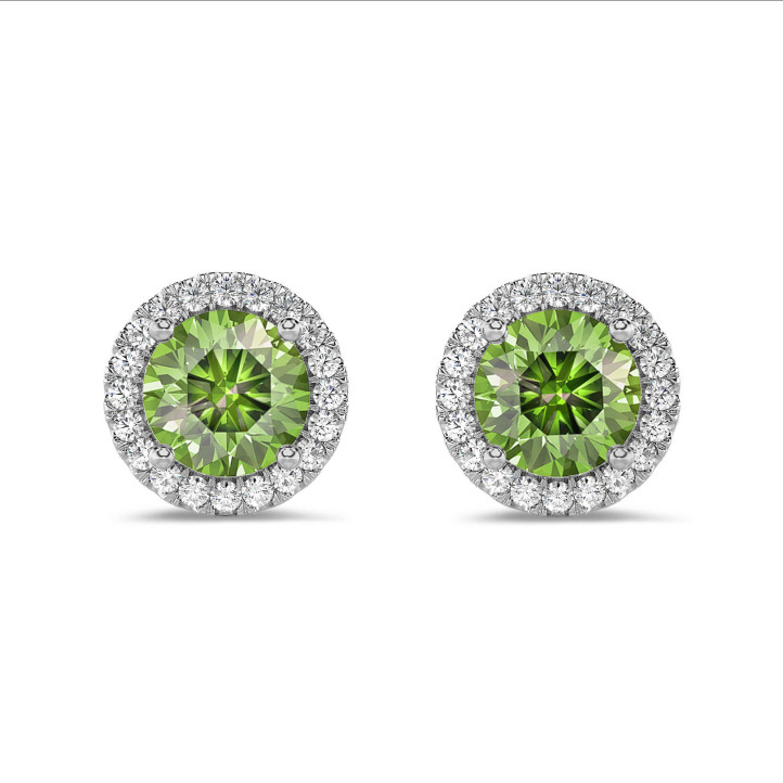 2.00 Karat Halo-Ohrringe aus Weißgold mit Fancy Vivid Green Diamanten