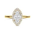 3.00 Karat Halo Solitärring aus Gelbgold mit Marquise-Diamant und runden Diamanten