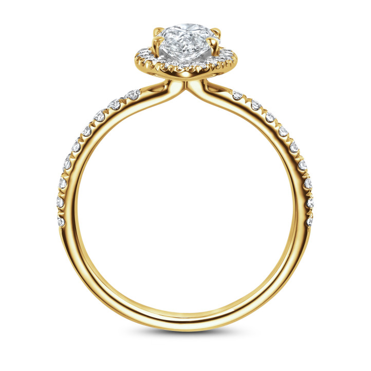 2.50 Karat Halo Solitärring aus Gelbgold mit Marquise-Diamant und runden Diamanten