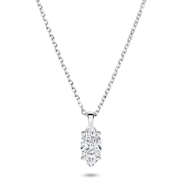 Halsketten - 1.00 Karat Solitär Anhänger aus Weißgold mit Marquise-Diamant