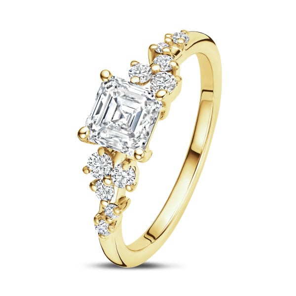 Reine d’Anvers - 1.00 Kt Solitär-Cluster-Ring aus Rotgold mit Diamant im Asscherschliff