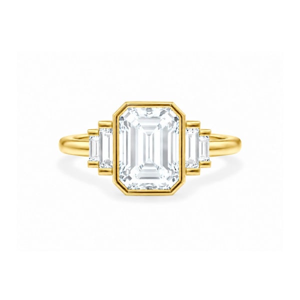 Maßgefertigter Schmuck - Maßgefertigter Trilogie-Ring mit einem eingefassten Samaragd-Diamanten und sich verjüngenden Seitensteinen