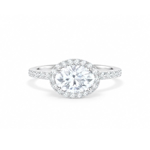 Maßgefertigter Schmuck - Maßgefertigter ovaler Halo-Ring mit einem horizontal gefassten Mittelstein