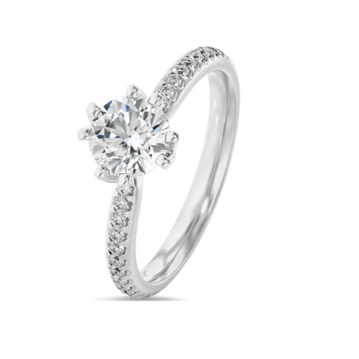 Mr. Sim - Approx. 3.25 to 3.26 carat solitaire diamond ring in white gold with round diamonds (full set)