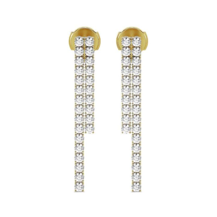 Straight earrings with 3.90 carat lab grown diamonds in yellow gold