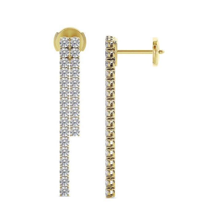 Straight earrings with 3.90 carat lab grown diamonds in yellow gold