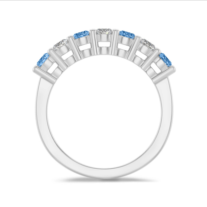Half set ring with 0.70 carat blue and white diamonds in white gold